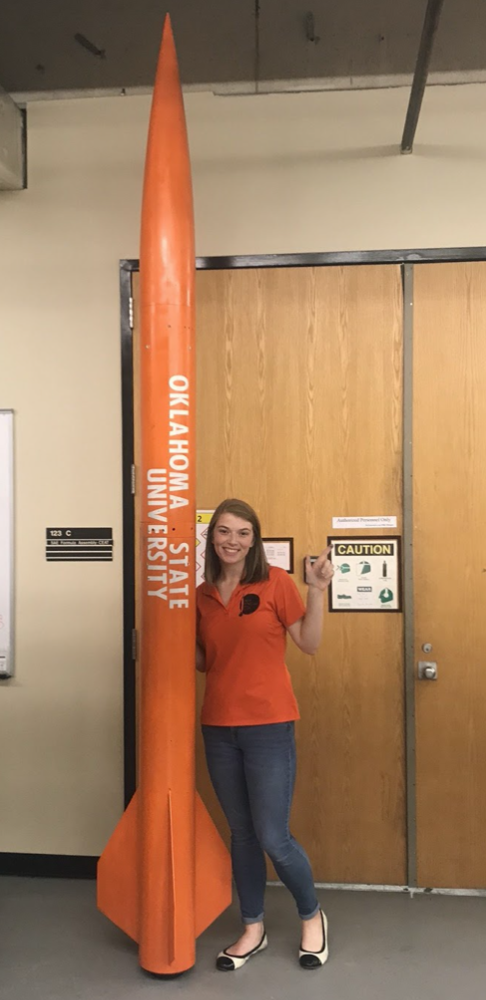 Katelyn Powell is a member of OSU's High Power Rocketry Team, which has participated in 6 competitions, both nationally and internationally. Their rocket was painted to show off their school spirit at the LDRS 38, an event held over Labor Day weekend where hundreds of people attend to launch rockets.